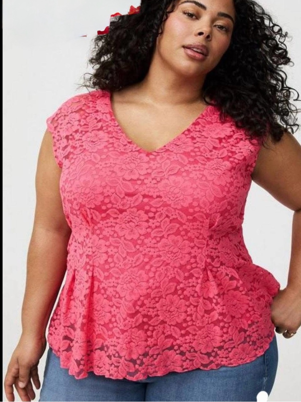 torrid Pink Floral Lace V-Neck Cap Sleeve Top
